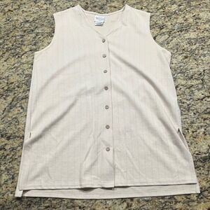 TR Bentley Vintage Beige Ribbed Button Front Sleeveless Top Vest Made in USA L